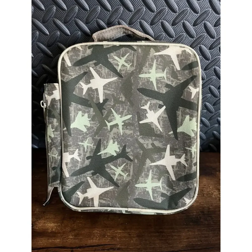Bentology Lunch Bag and Box Set for Boys Bento Jets Camo Green Airplanes